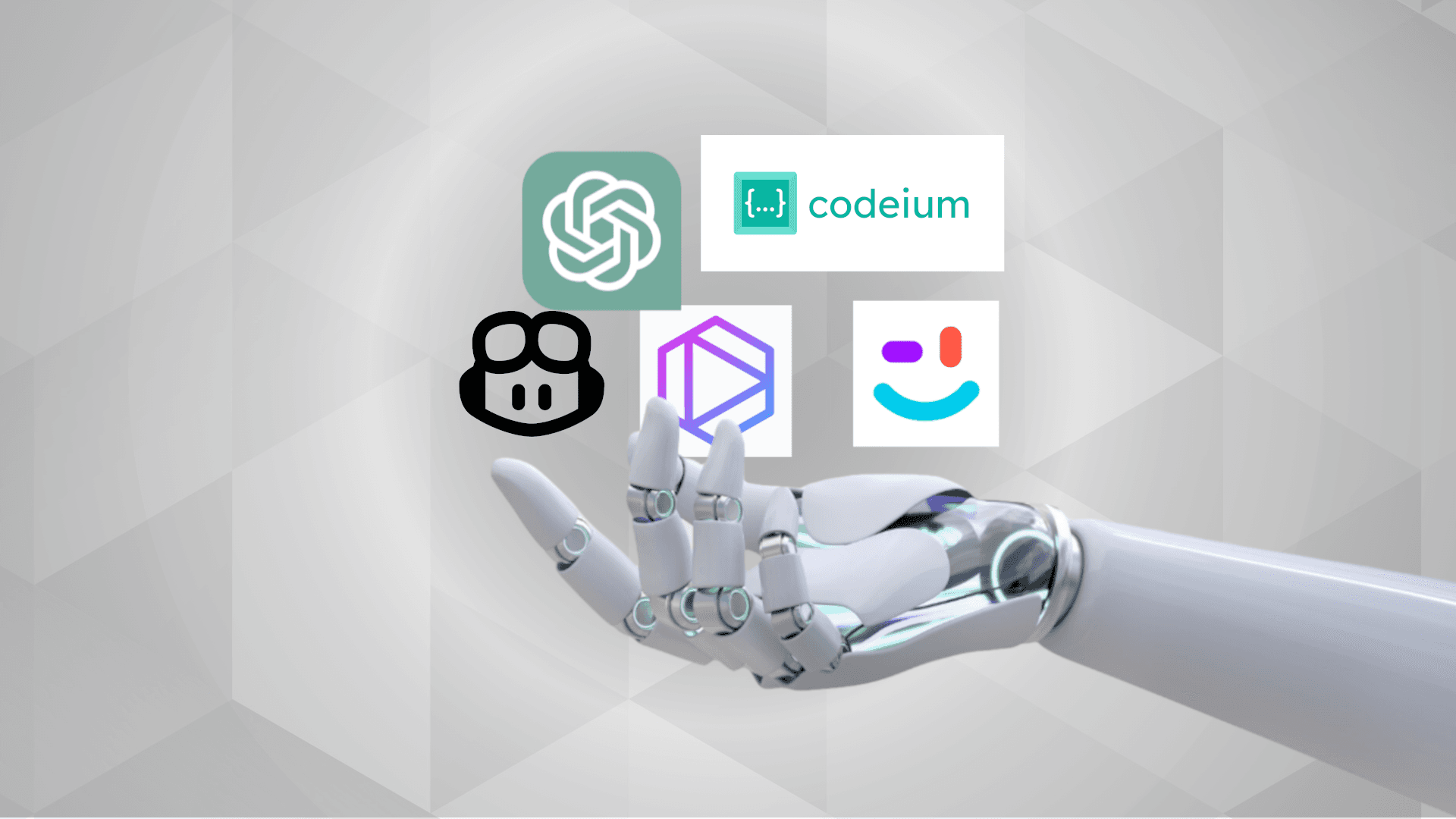 featured image with the header 'best ai tools for developers in 2023' and ai tool logos of github, cody, labspark, tabnine, chatgpt and codeium